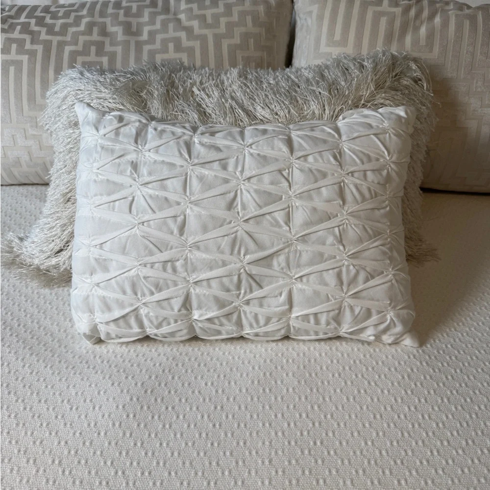 Elegant White Textured Small Decorative Pillow